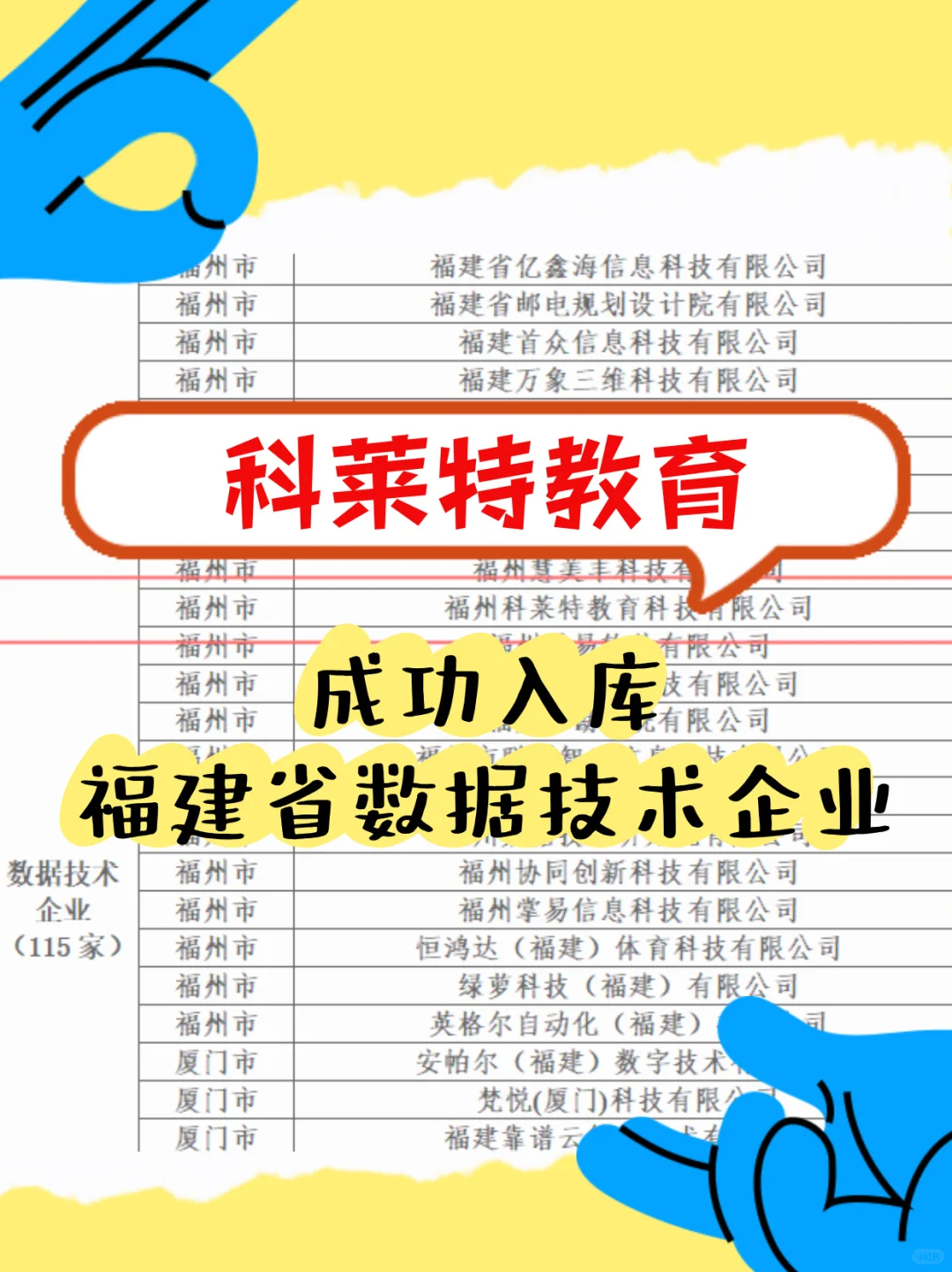 科莱特教育成功入库福建省数据技术企业