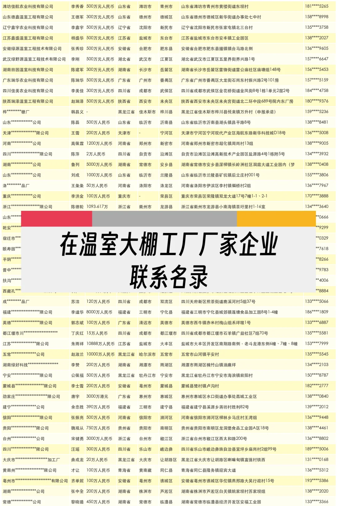 在温室大棚工厂厂家企业联系名录