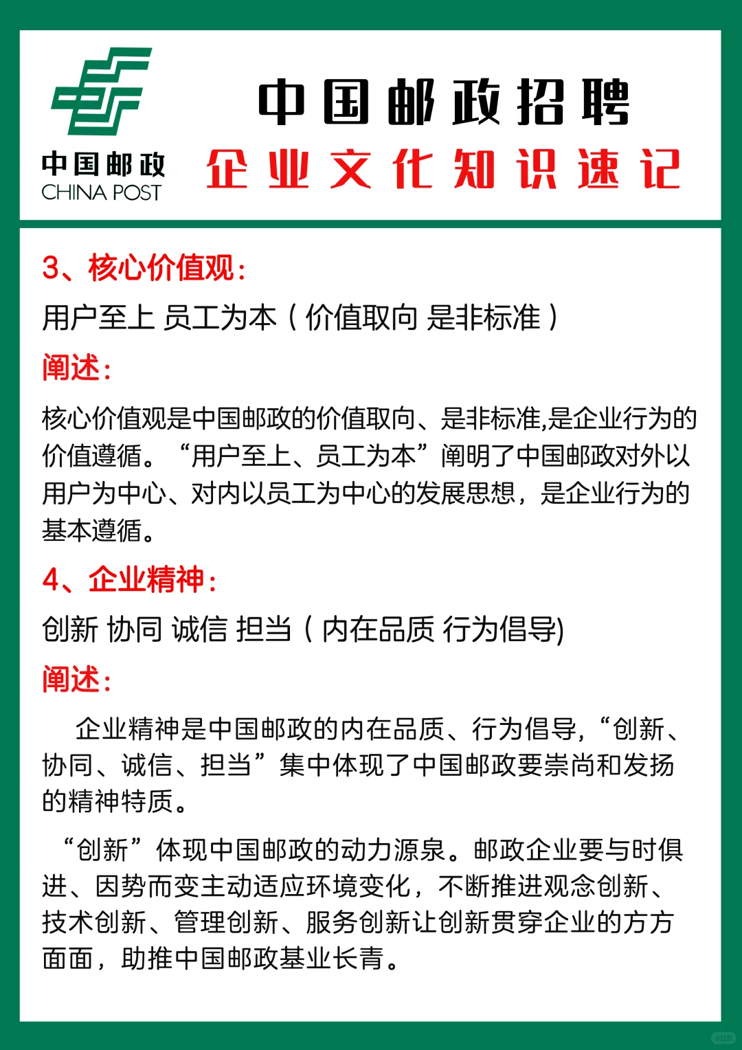 中国邮政企业文化知识-必背