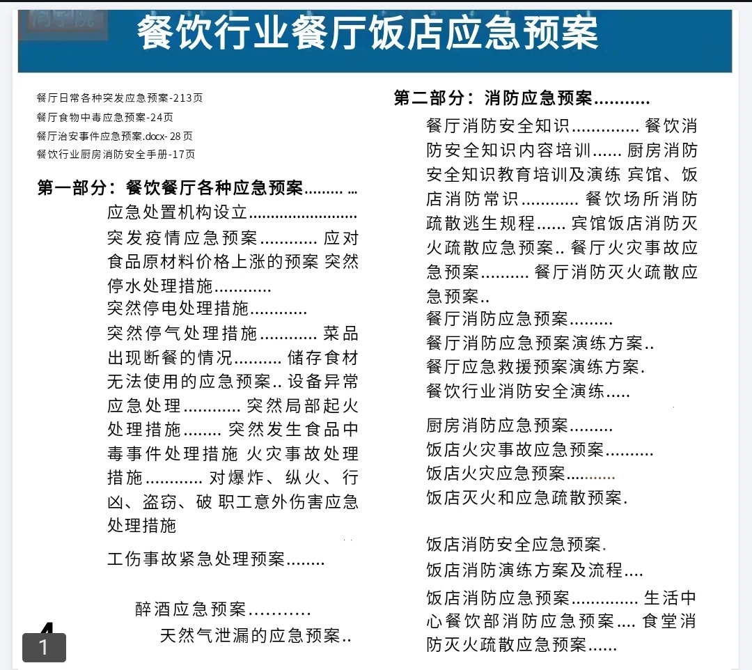 餐饮行业餐厅饭店应急预案