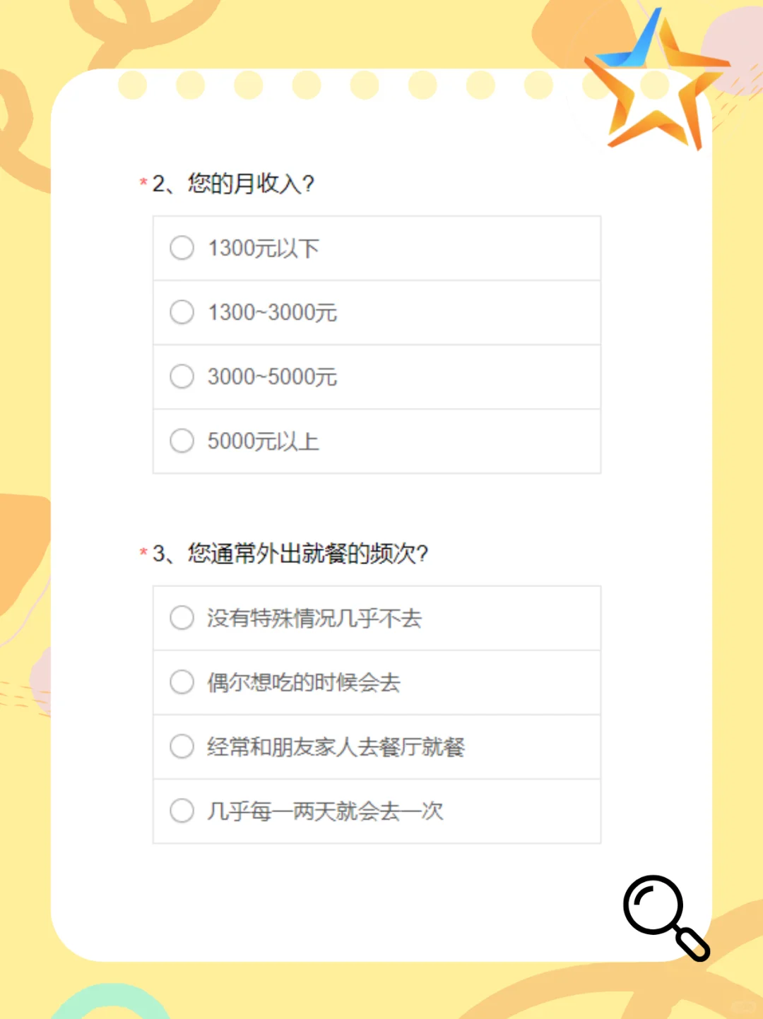 问卷⭐模板 I 餐饮行业调查问卷