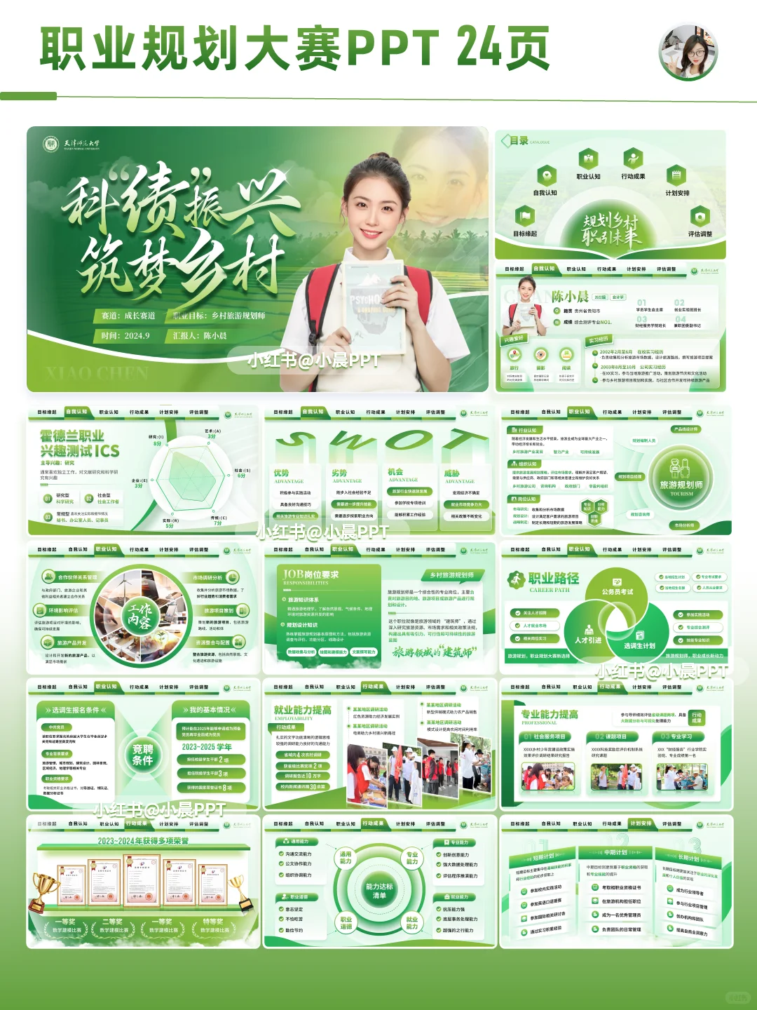 绿色小清新乡村旅游规划师职业规划PPT