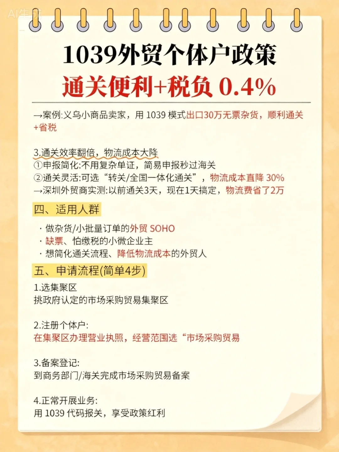 1039外贸个体户政策，通关便利+税负0.4%