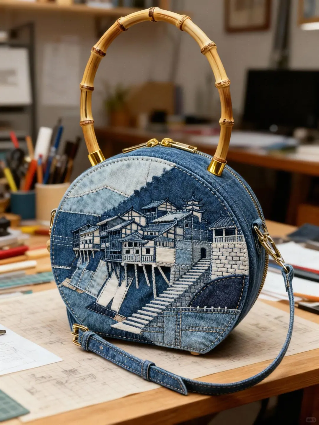 牛仔拼缝还原巴蜀文化以及三峡风光