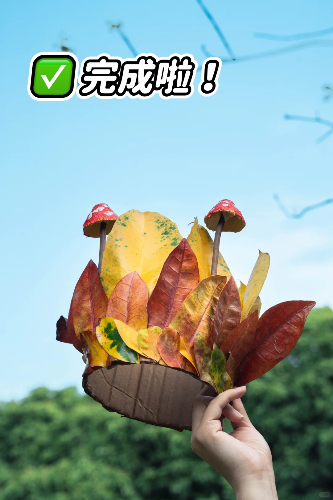 自然美育|超简单秋天创意树叶帽子?教程