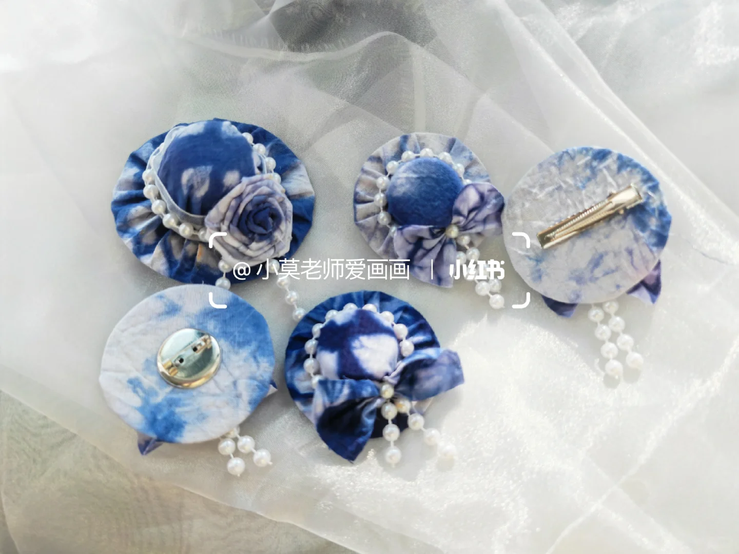 蓝染手作-扎染小帽子胸针发饰