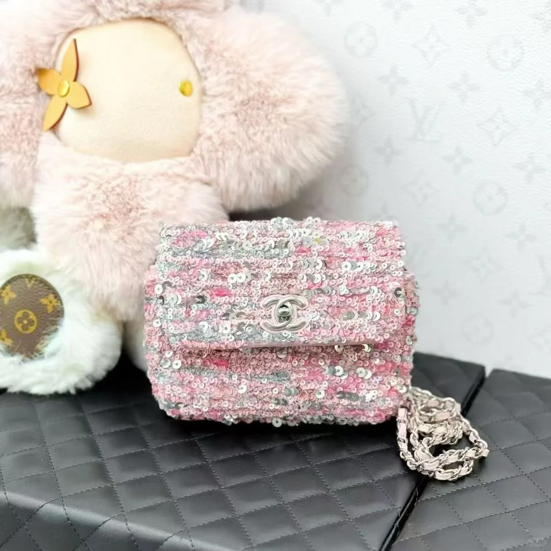 ?Chanel 23C粉色?混色编织翻领双口袋外套