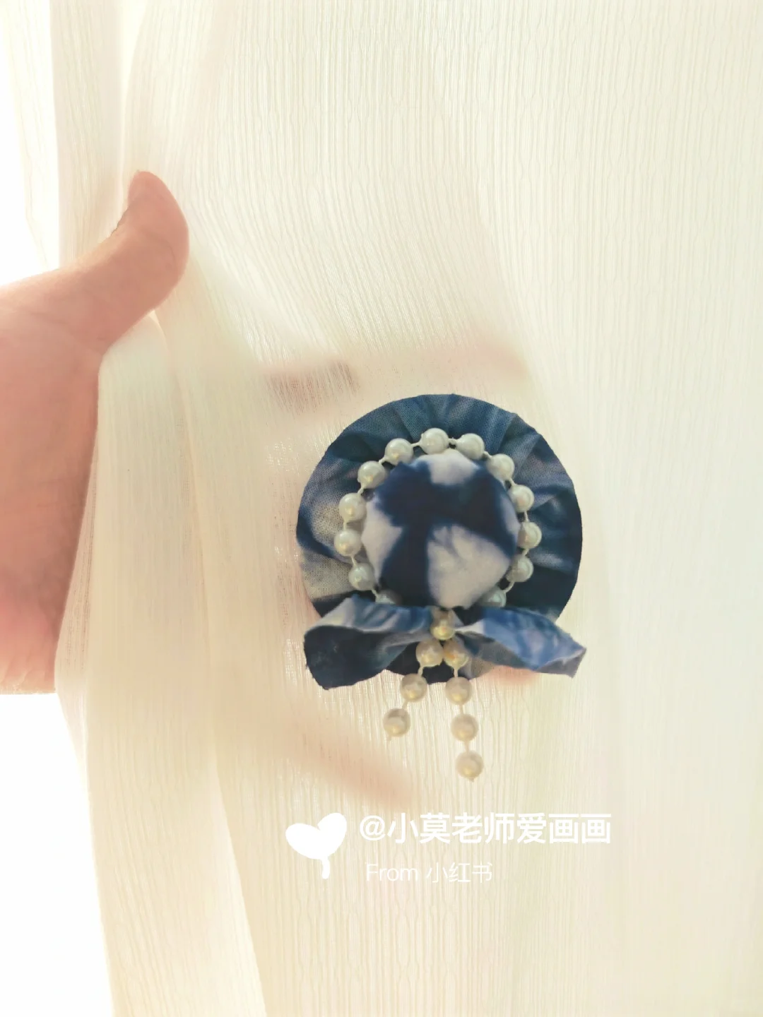 蓝染手作-扎染小帽子胸针发饰