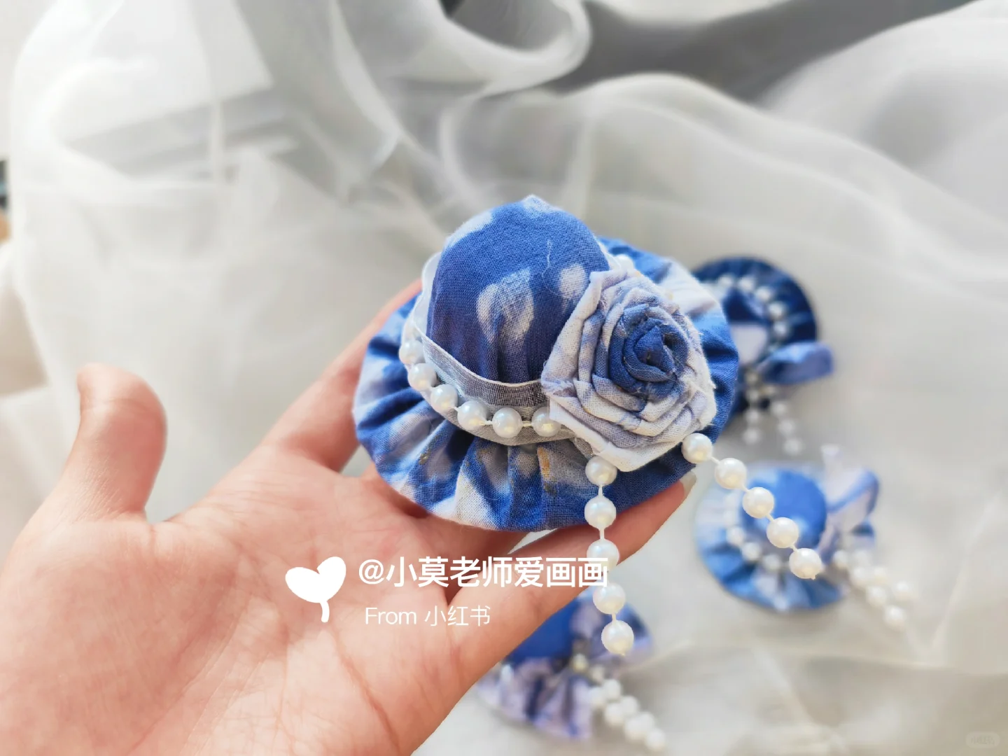 蓝染手作-扎染小帽子胸针发饰