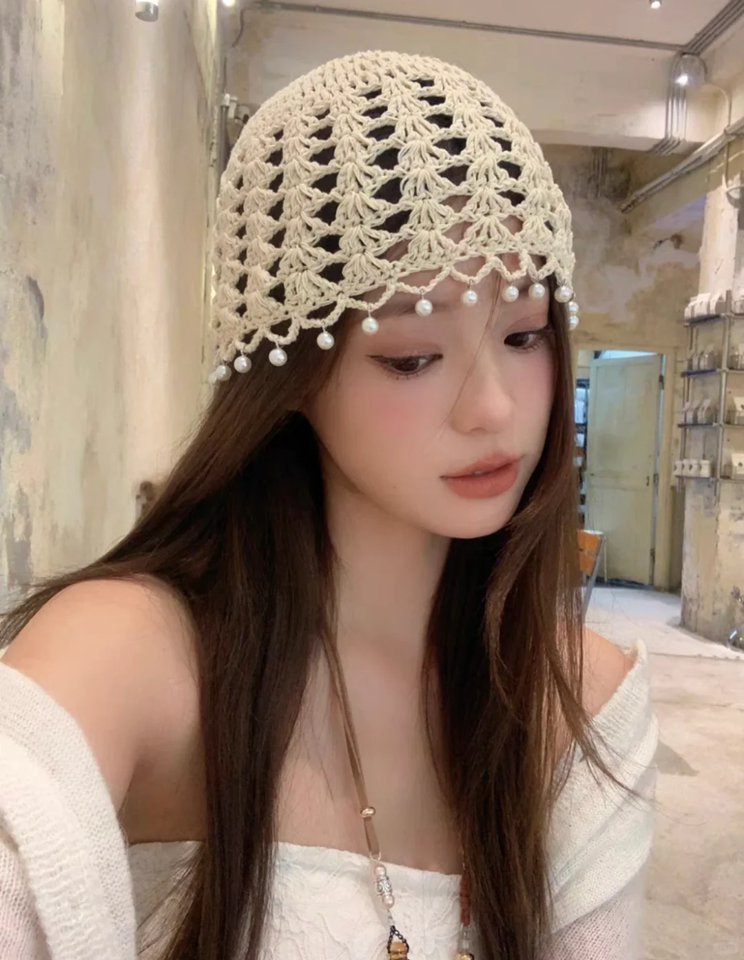 珍珠镂空复古帽(o^^o)