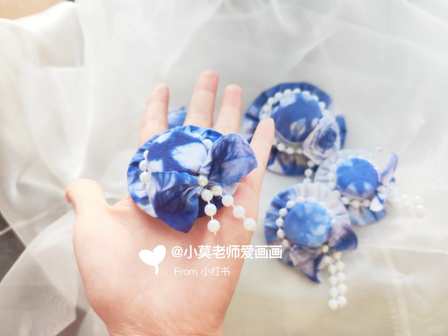 蓝染手作-扎染小帽子胸针发饰