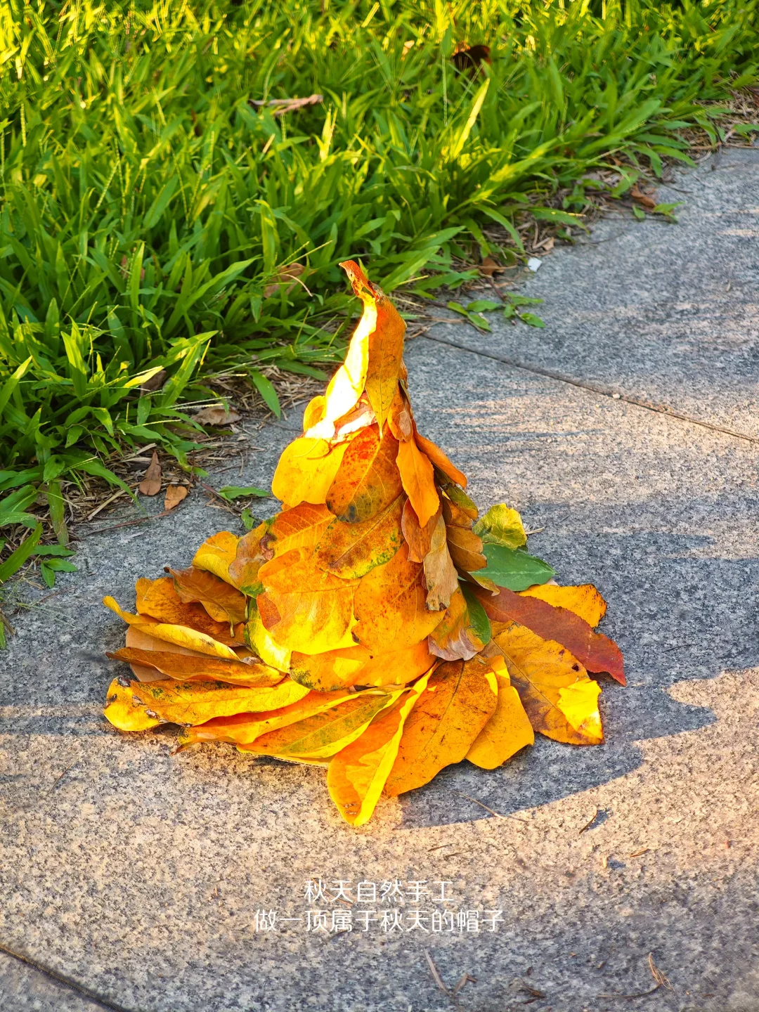 2岁创意手工｜用落叶做一顶属于秋天的手工帽