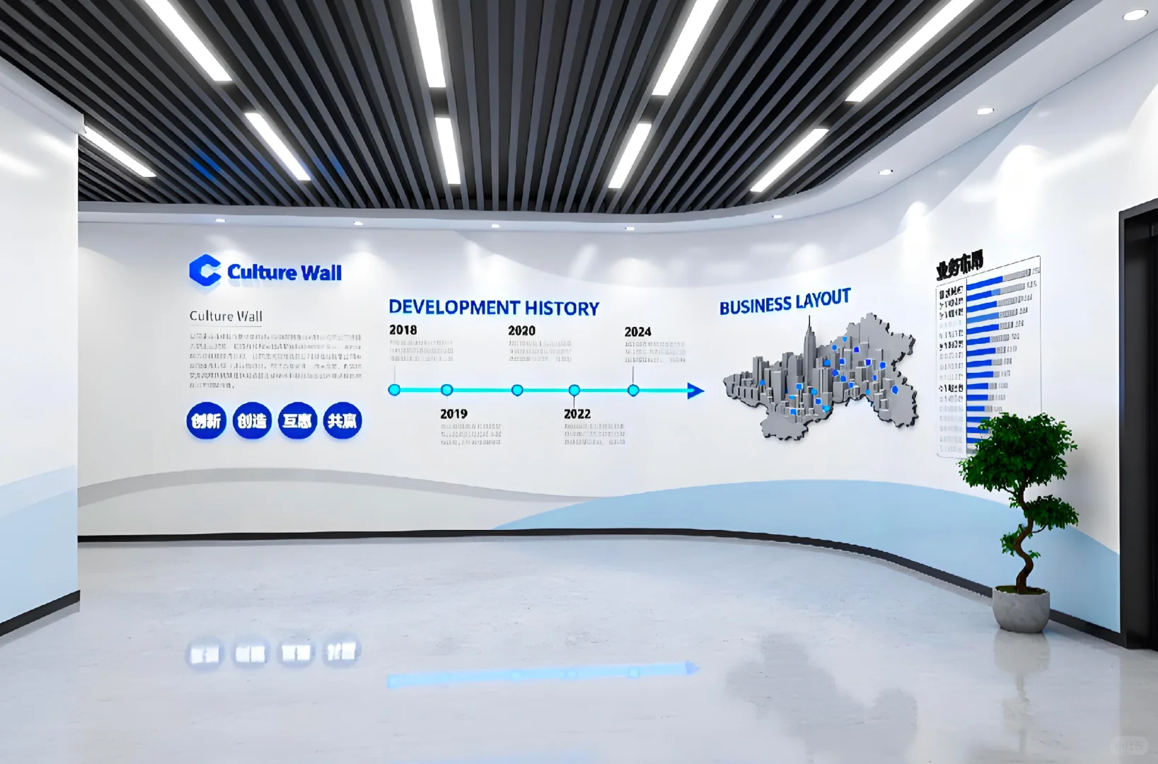 ?蓝白之间｜一面会呼吸的企业文化墙✨