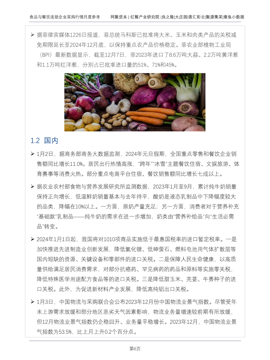 食品与餐饮连锁企业采购行情月度参考