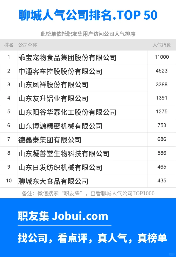 2025年聊城最佳人气雇主50强排名