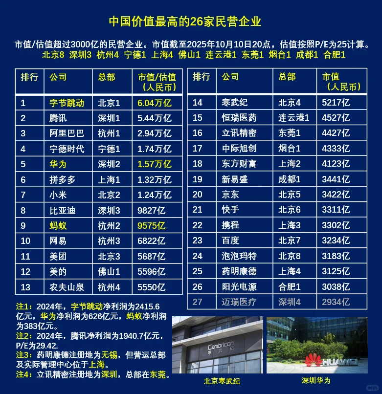 中国价值最高的非国有企业