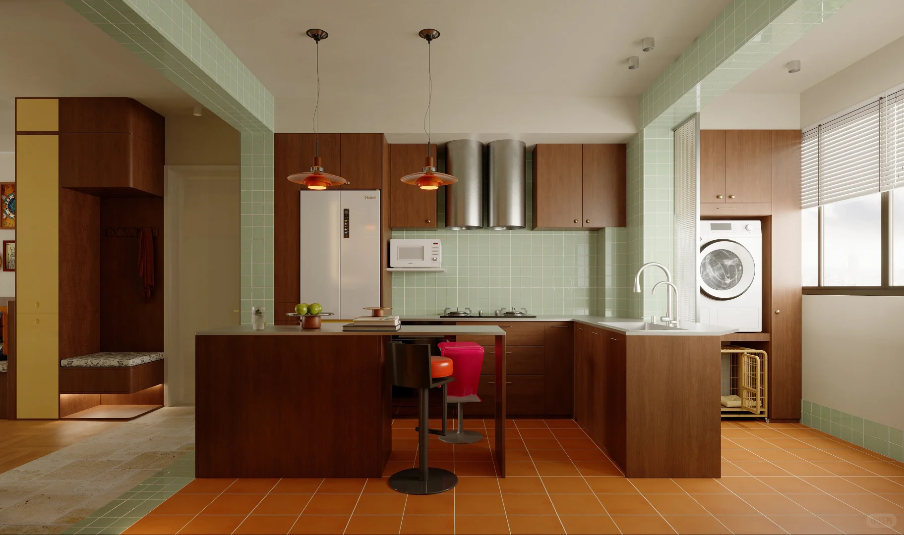 U形厨房+岛台，92m²小家也能有“社交心脏”