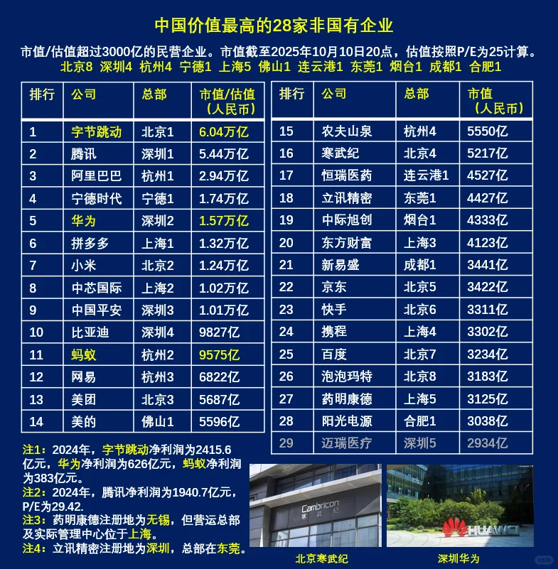 中国价值最高的非国有企业