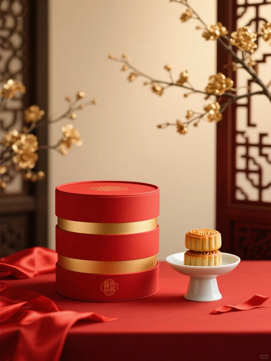 AI直出?中式国风产品新年礼盒场景图