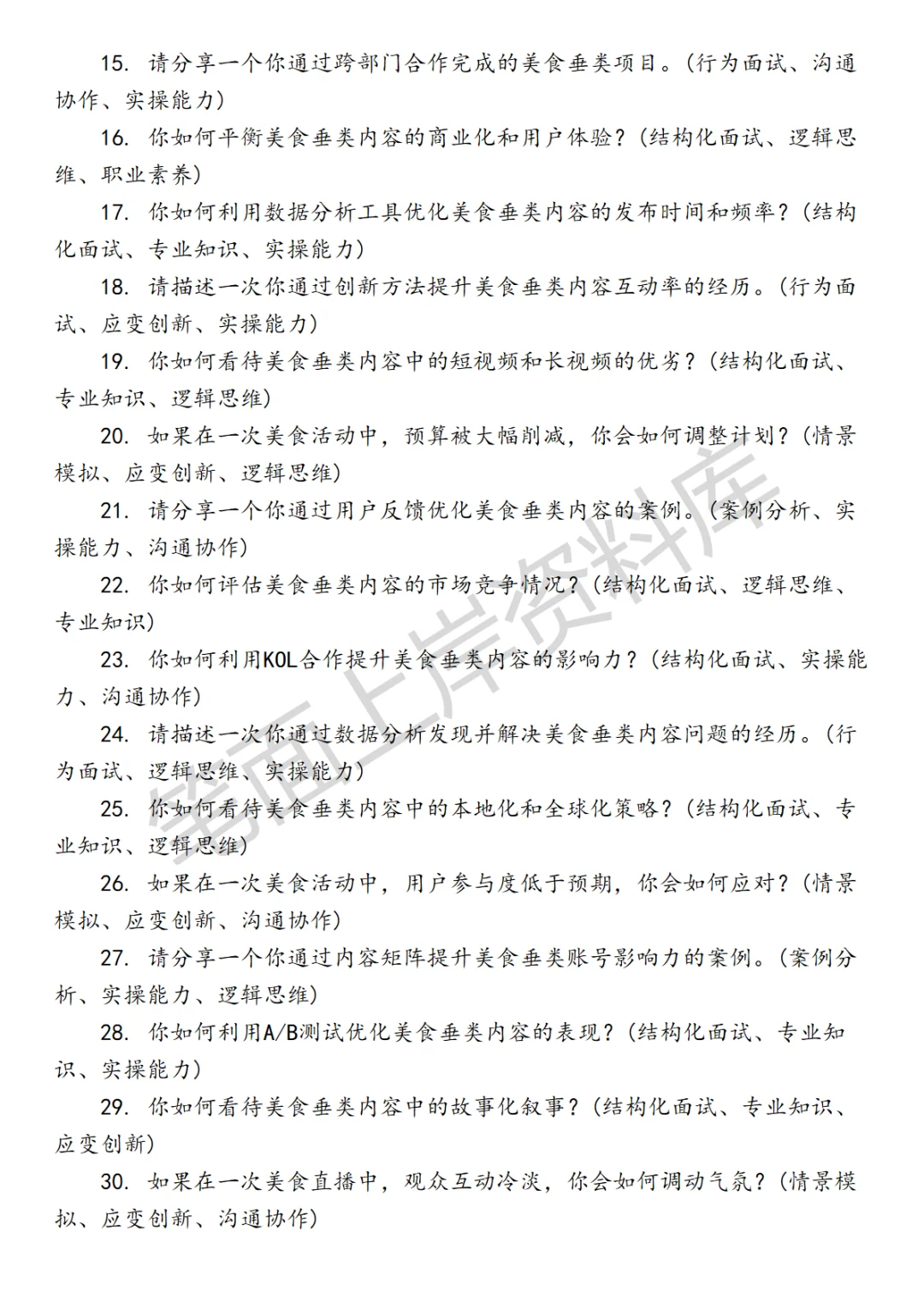 潮流生活生活美食垂运营面试真题