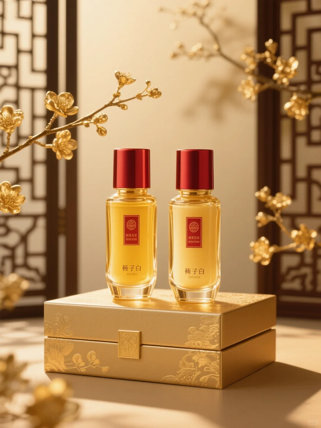 AI直出?中式国风产品新年礼盒场景图