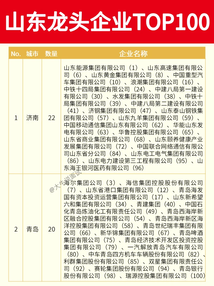 山东龙头企业TOP100❗