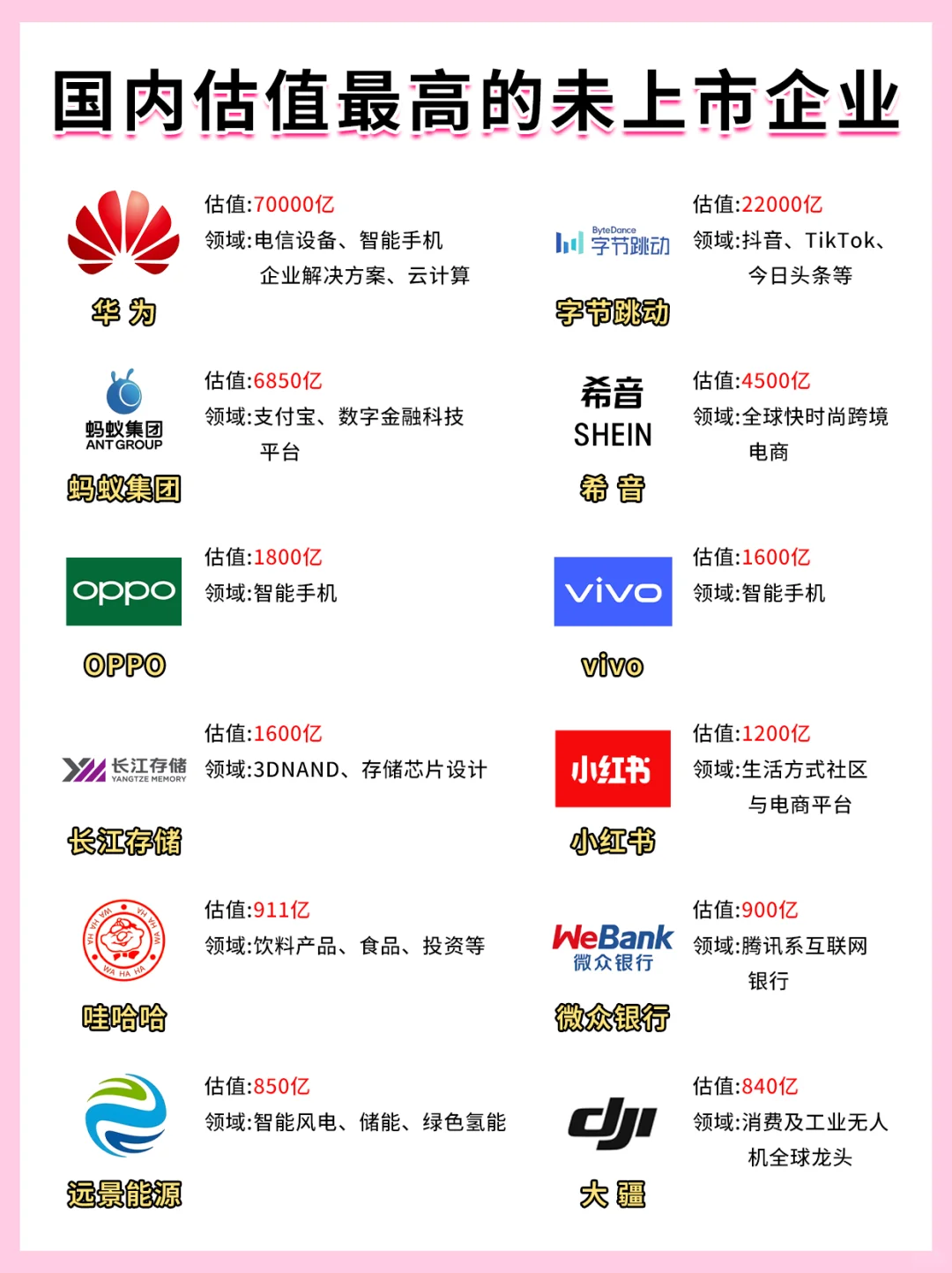 国内估值最高的未上市企业