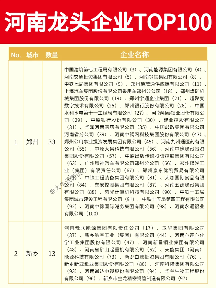 河南龙头企业TOP100❗