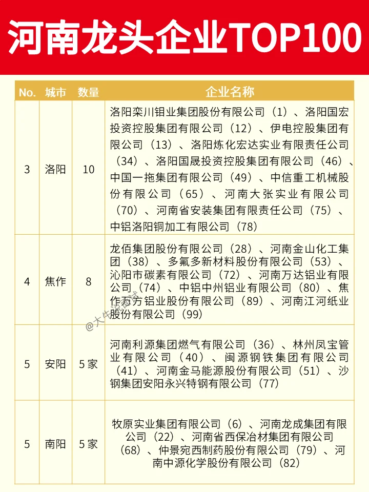河南龙头企业TOP100❗