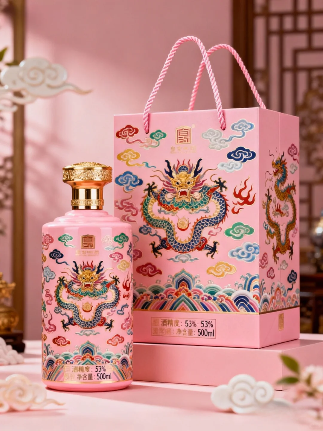 柔粉主调 酒水包装设计