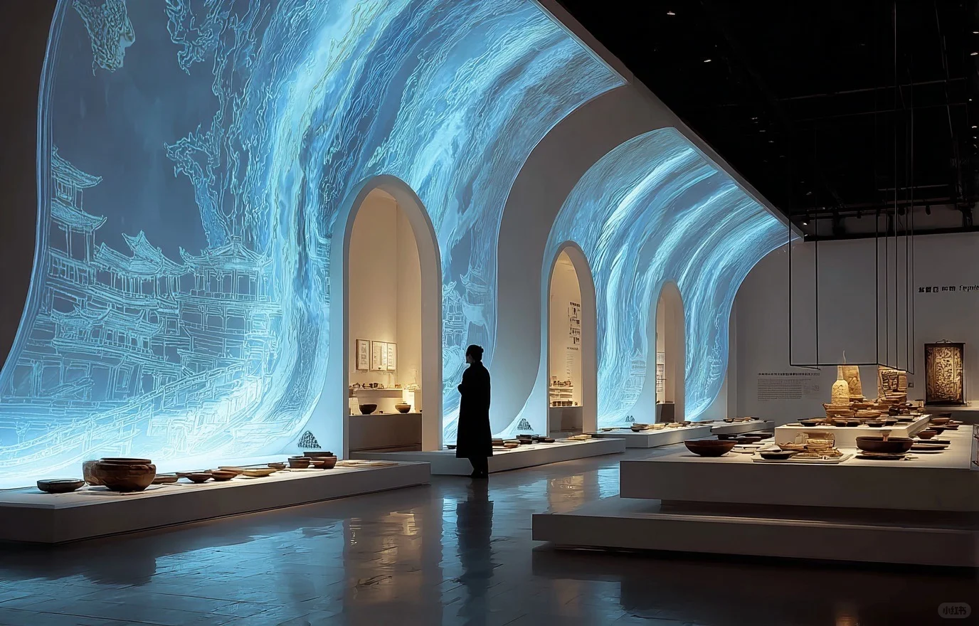 展厅中的弧形设计，空间感拉满?