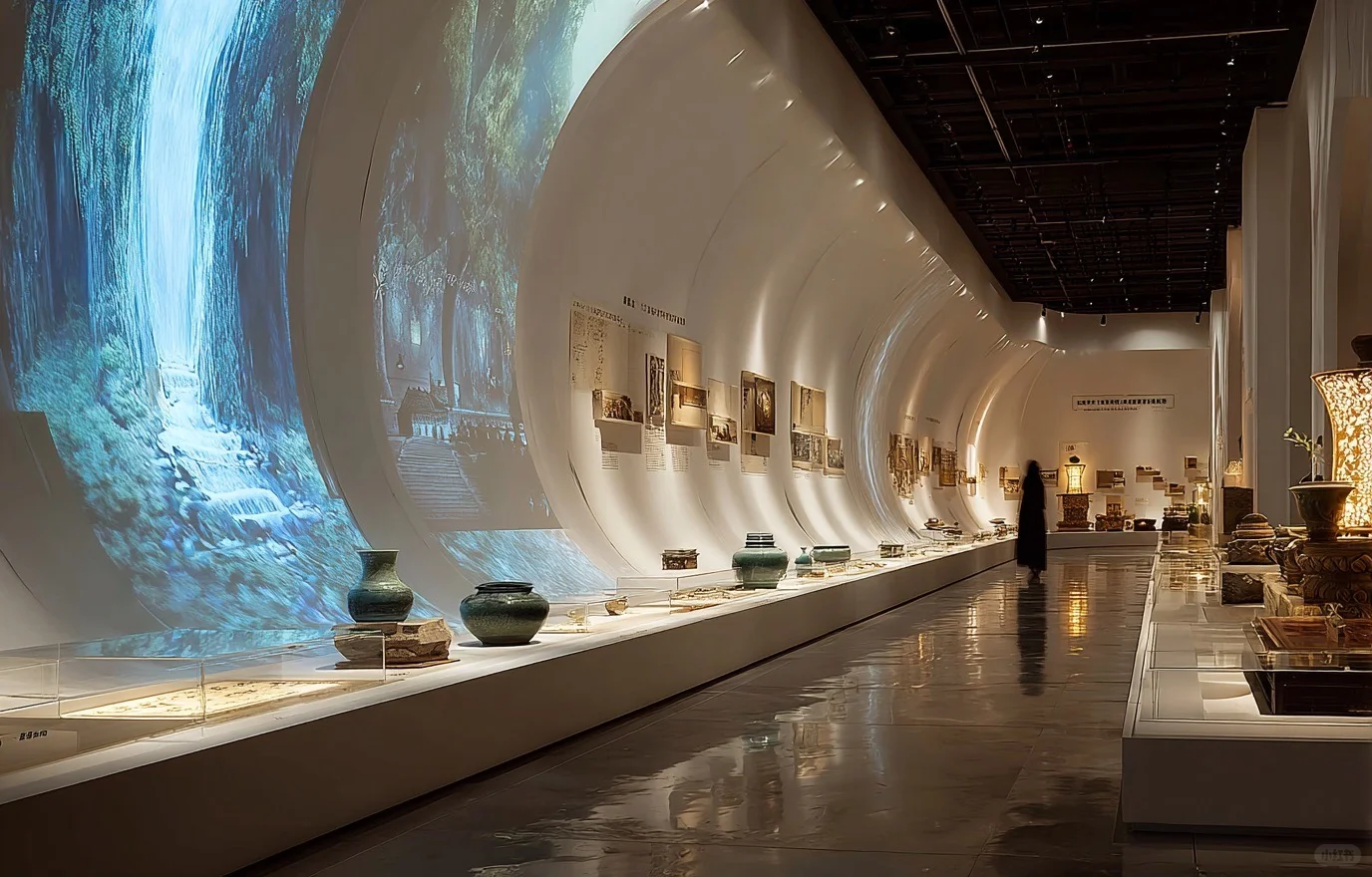 展厅中的弧形设计，空间感拉满?