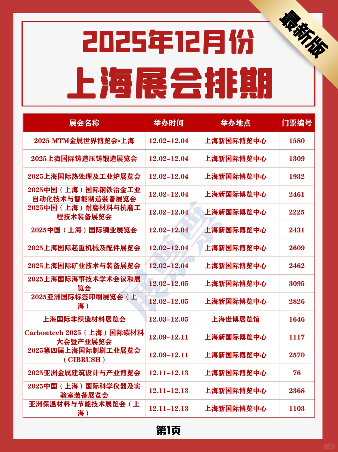 最新版?12月份上海展会排期表！速度预约