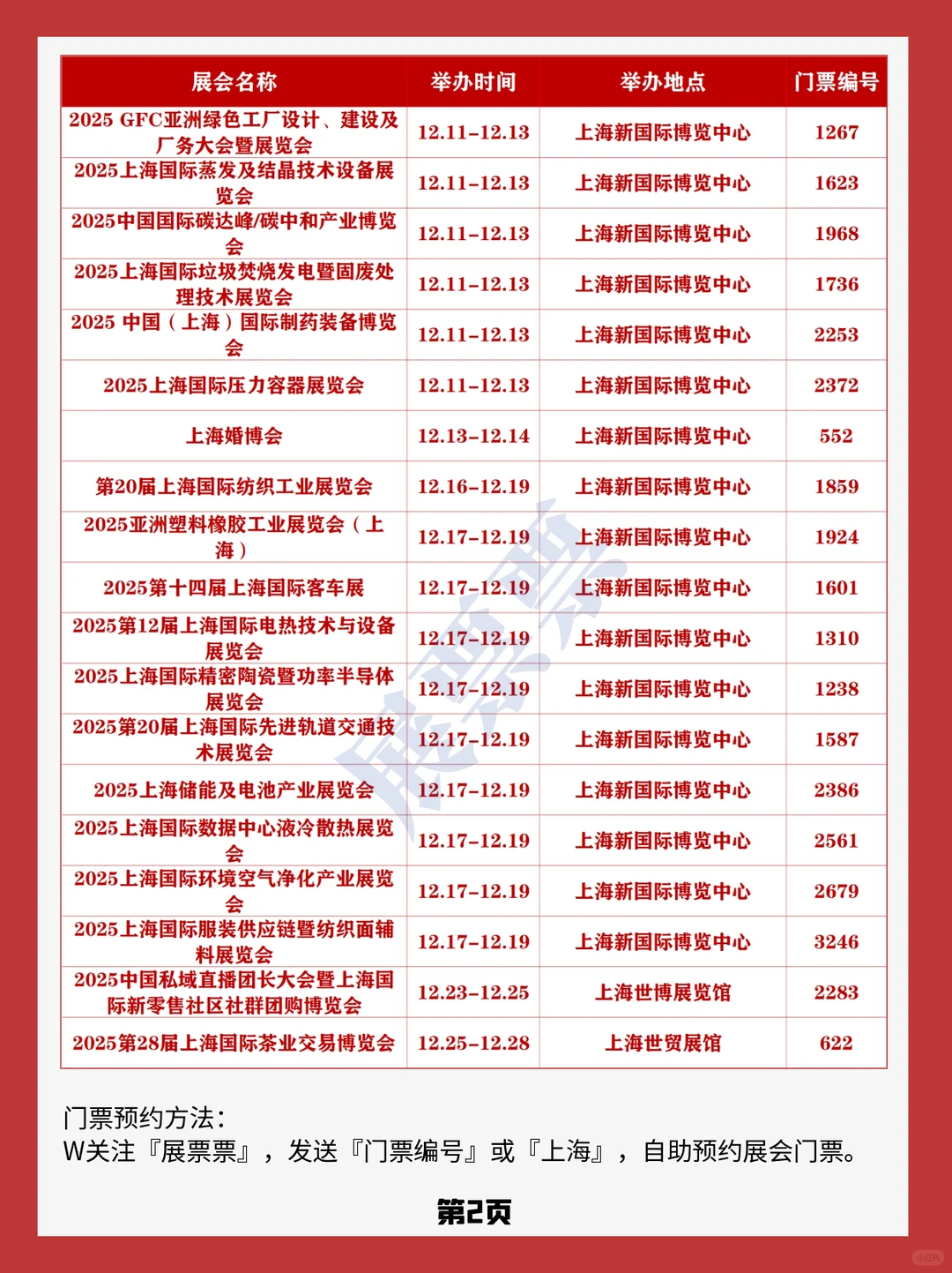 最新版?12月份上海展会排期表！速度预约