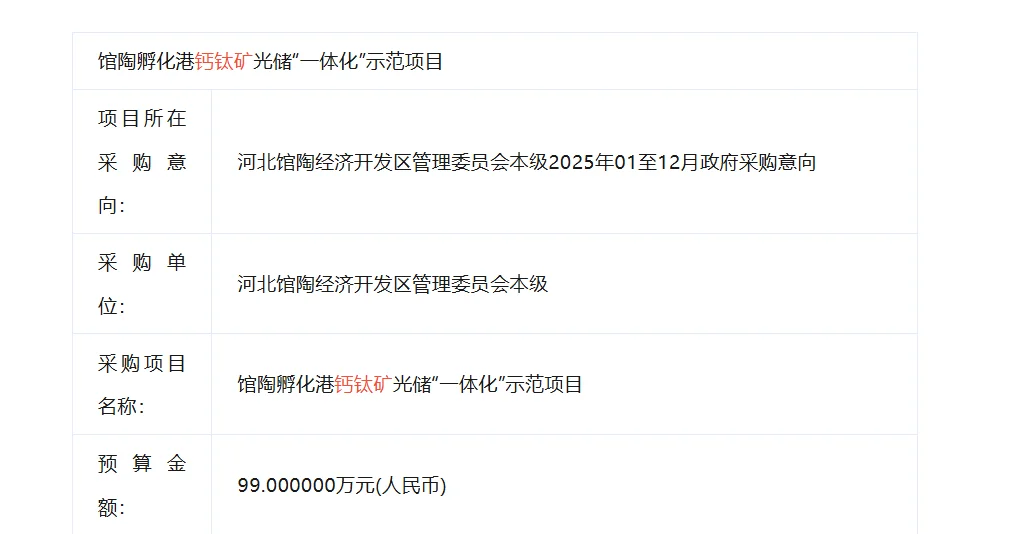 馆陶孵化港钙钛矿光储“一体化”示范项目