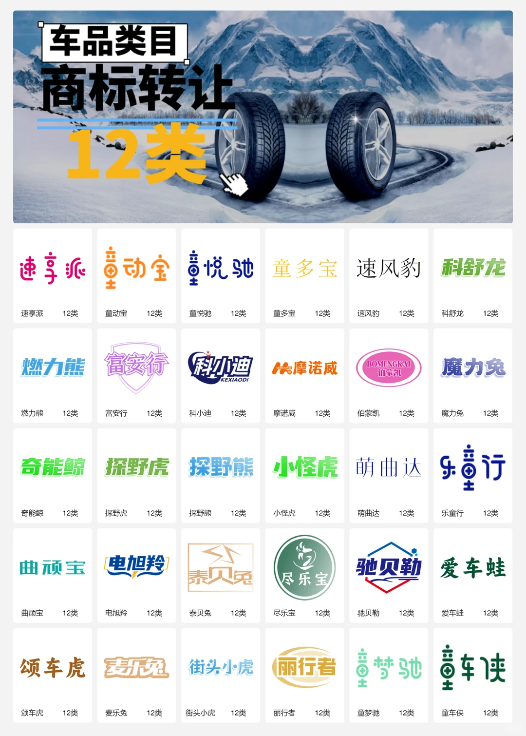 汽车配件 车品 轮胎 汽车内饰12类商标转让