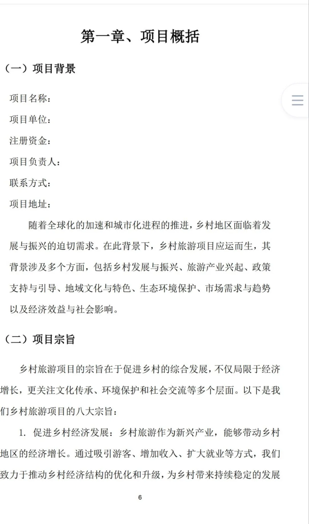 乡村旅游项目计划书word＋PPT