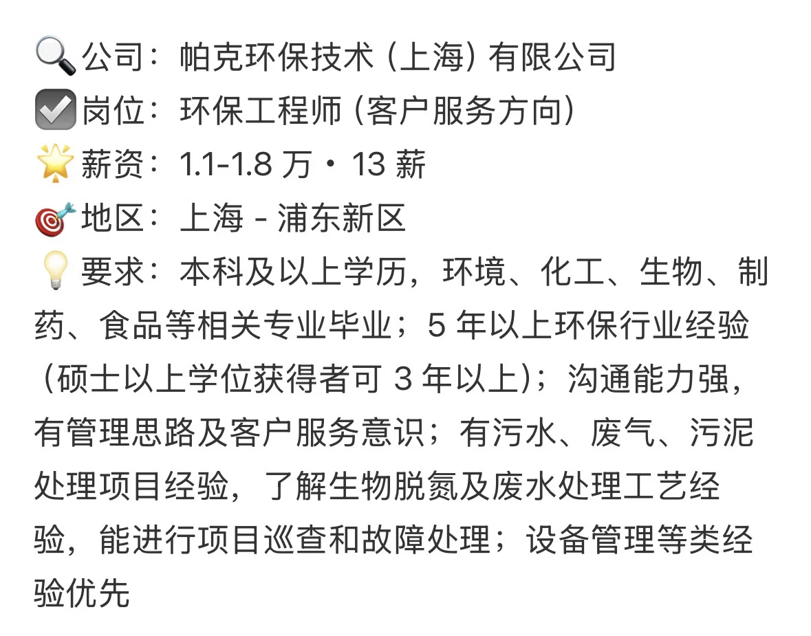 欧美外企岗位精选-环保行业