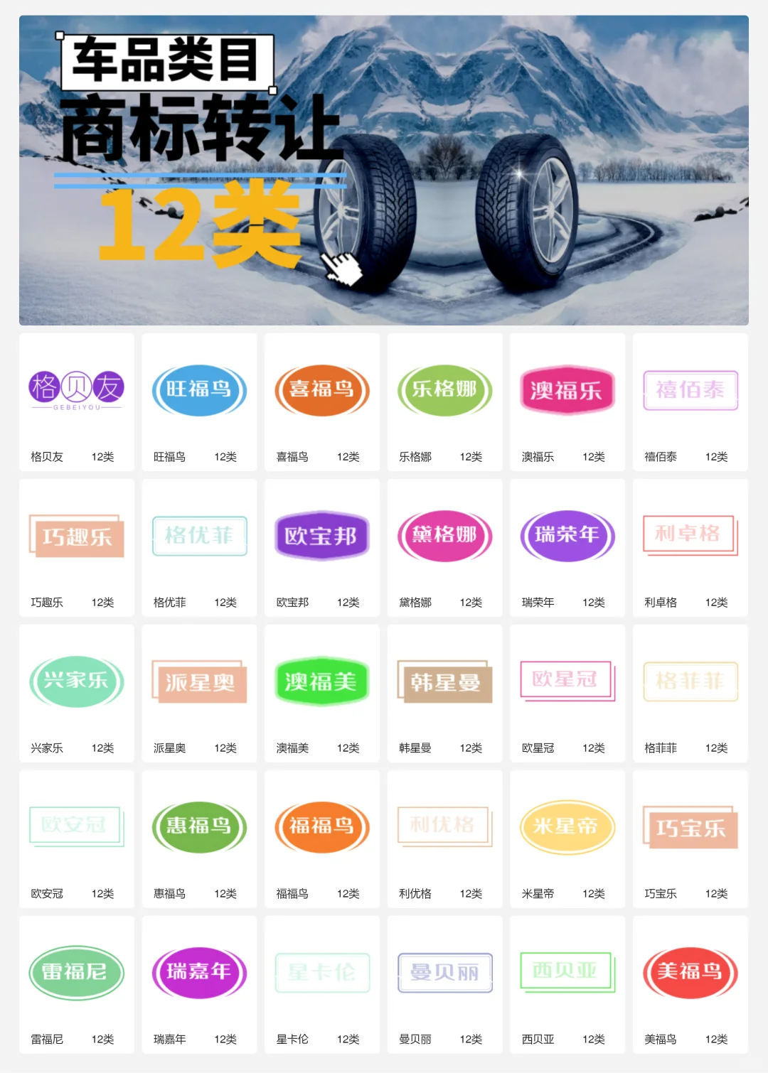 汽车配件 车品 轮胎 汽车内饰12类商标转让