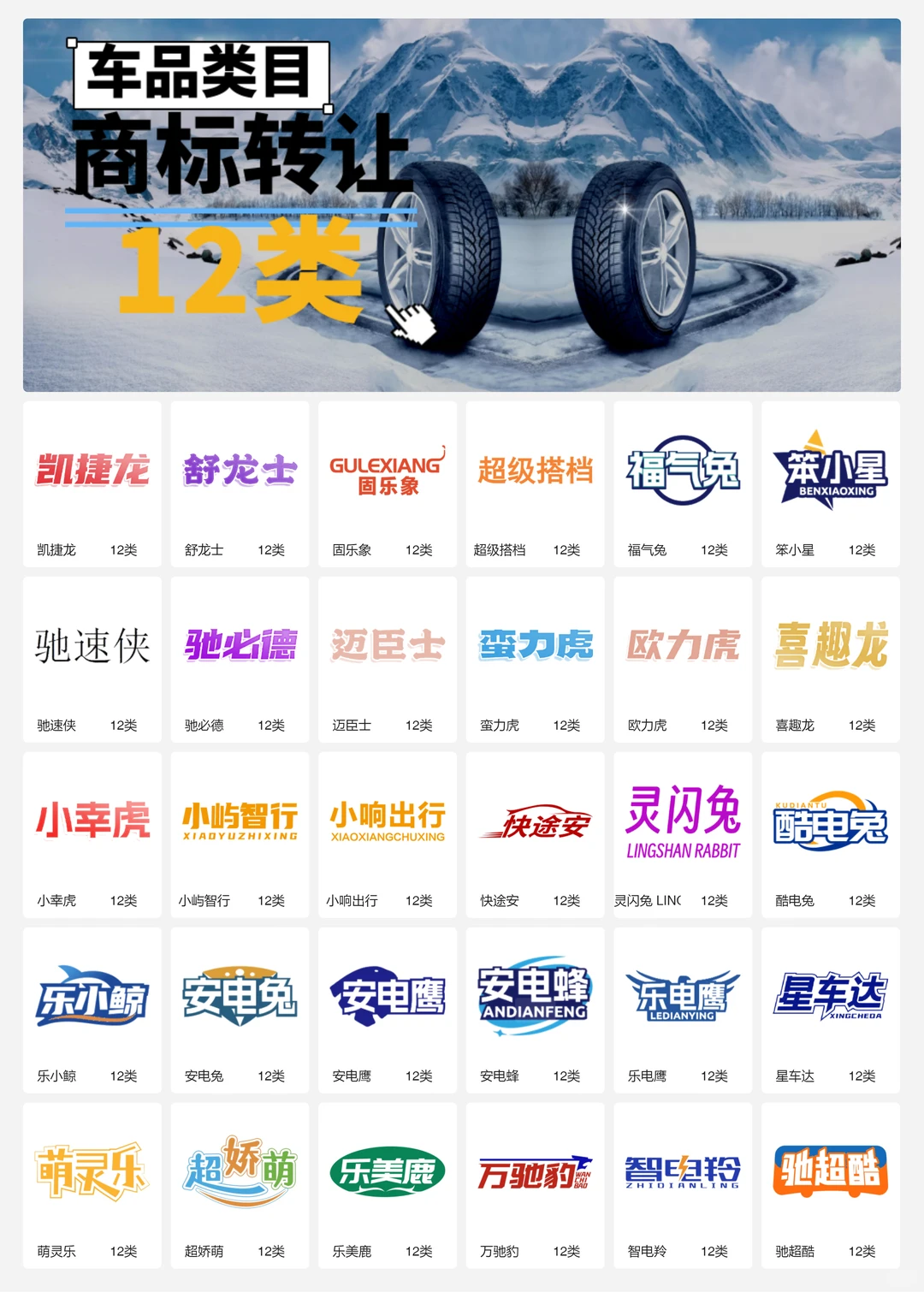 汽车配件 车品 轮胎 汽车内饰12类商标转让