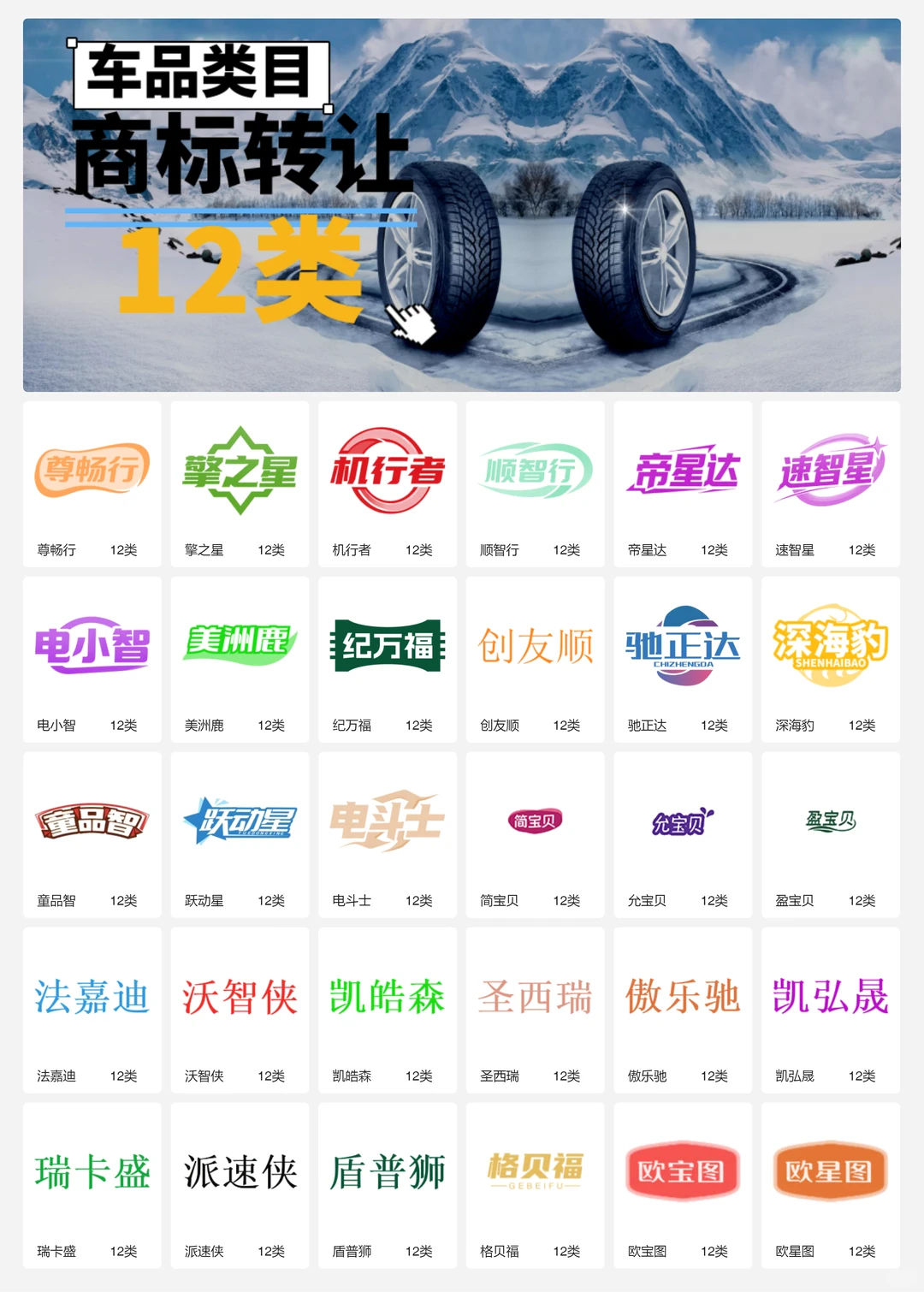 汽车配件 车品 轮胎 汽车内饰12类商标转让