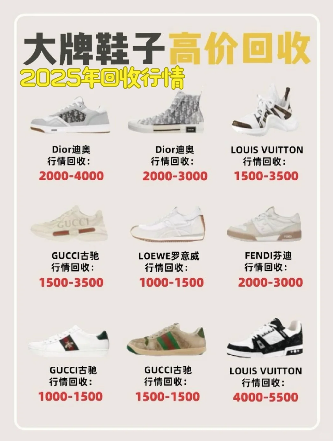 2025年大牌鞋子回收行情|全新二手都能收❗