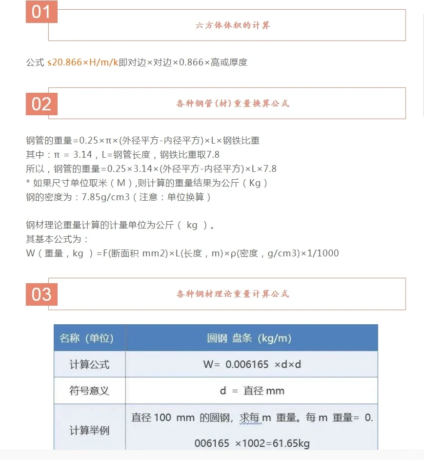 采购必知的钢材计算公式