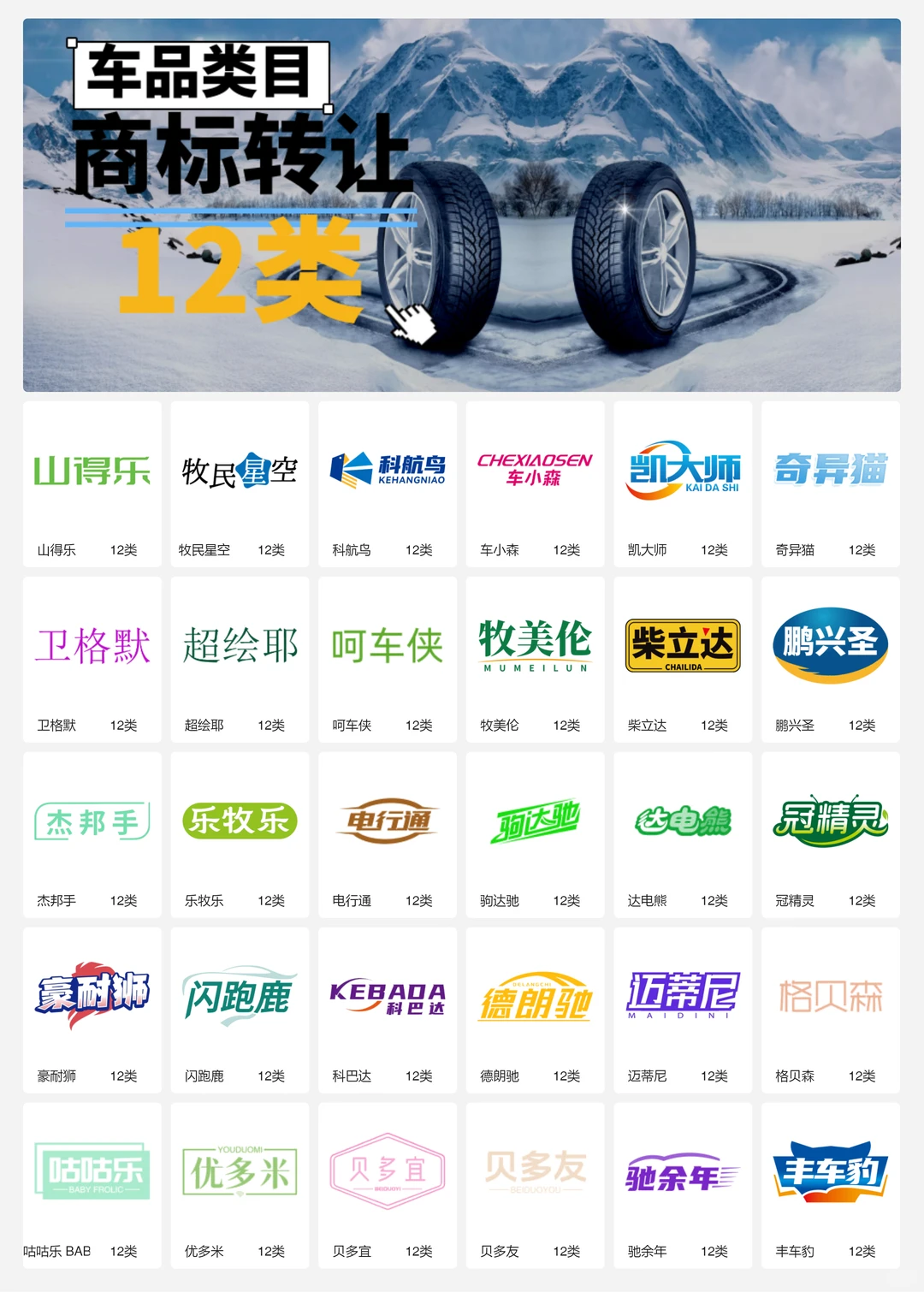 汽车配件 车品 轮胎 汽车内饰12类商标转让