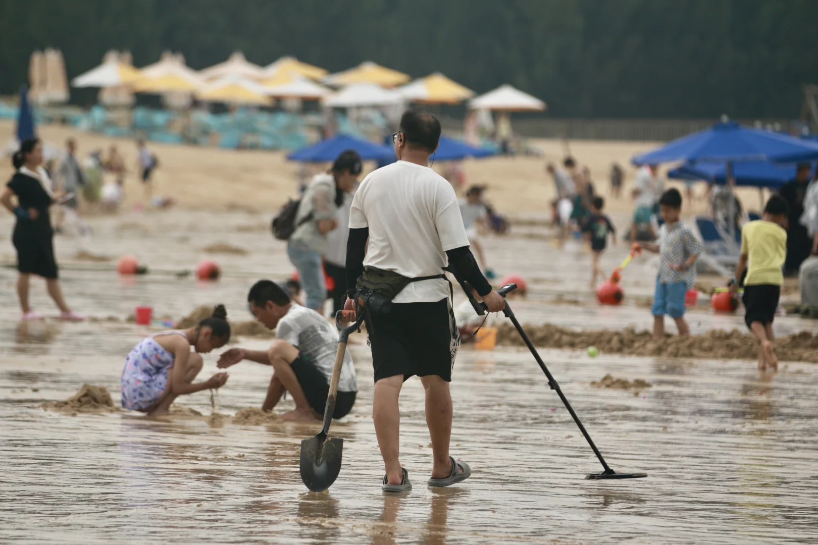 这是在沙滩探测啥呢?