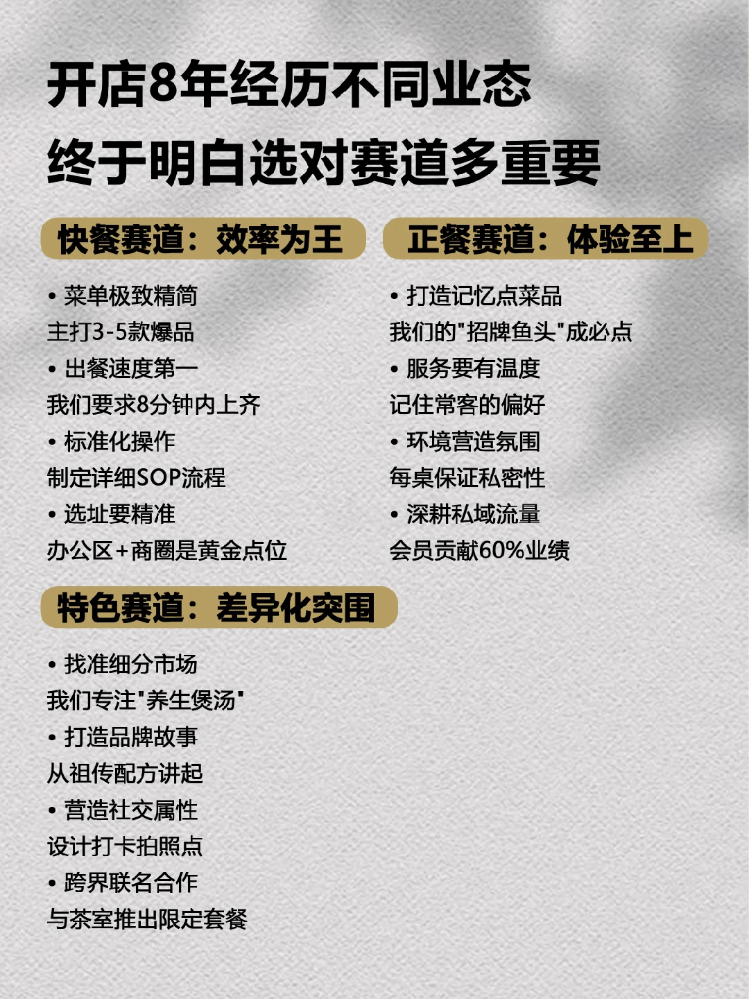 餐饮行业三条赛道的核心经营策略