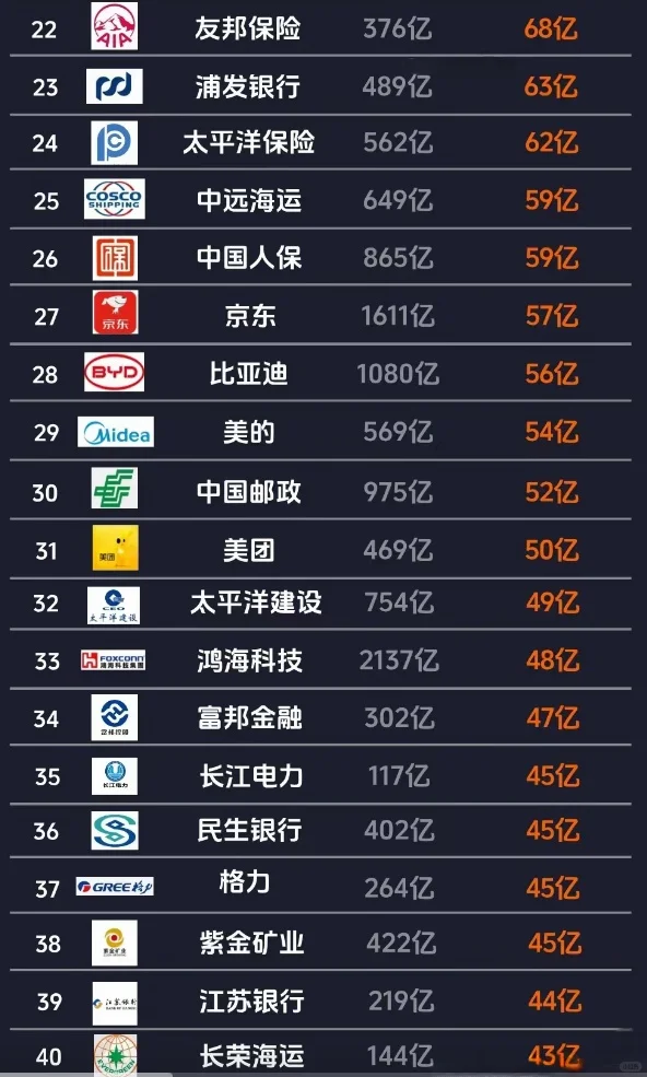 ?25年全国最赚钱公排名Top 40‼️
