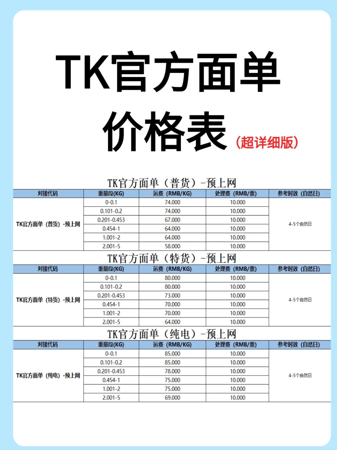 用TK官方面单不出错