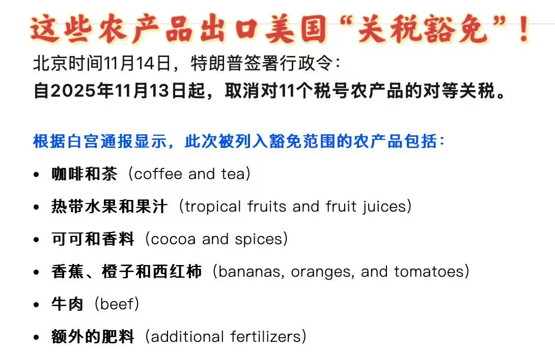 中国果汁/茶叶/可可/香料出口美国关税豁免