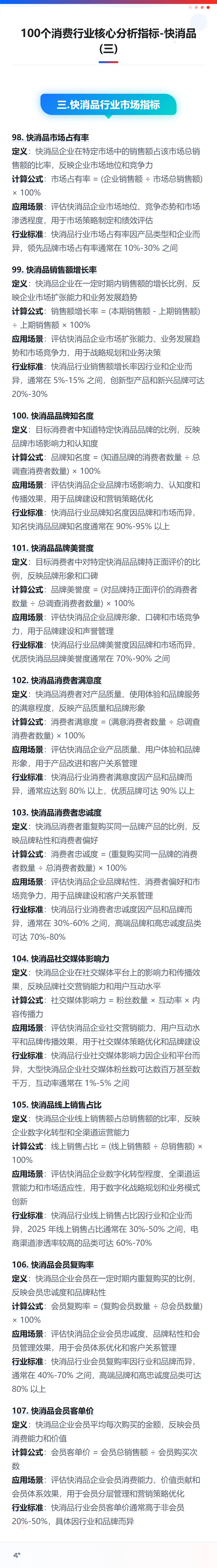 100个消费行业核心分析指标-快消品(三)